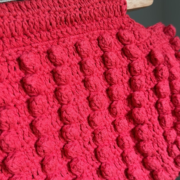 Cleobella Grenadine Tulum Red Crochet Knit Handbag Purse - Wood Handles 1970’s - Picture 7 of 9